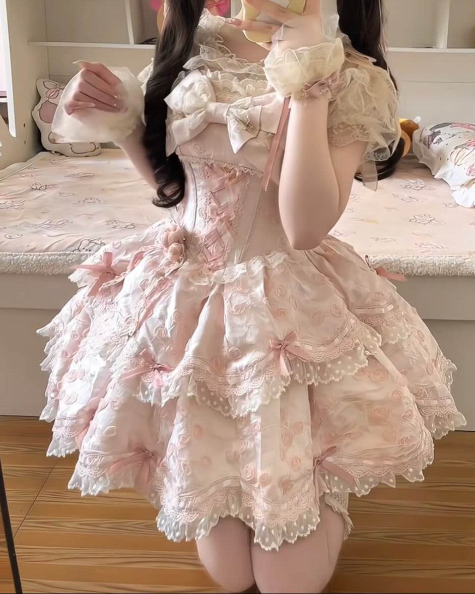 甘く儚いピンクローズの願いジャンパースカート