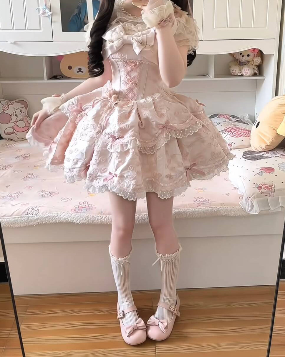 甘く儚いピンクローズの願いジャンパースカート