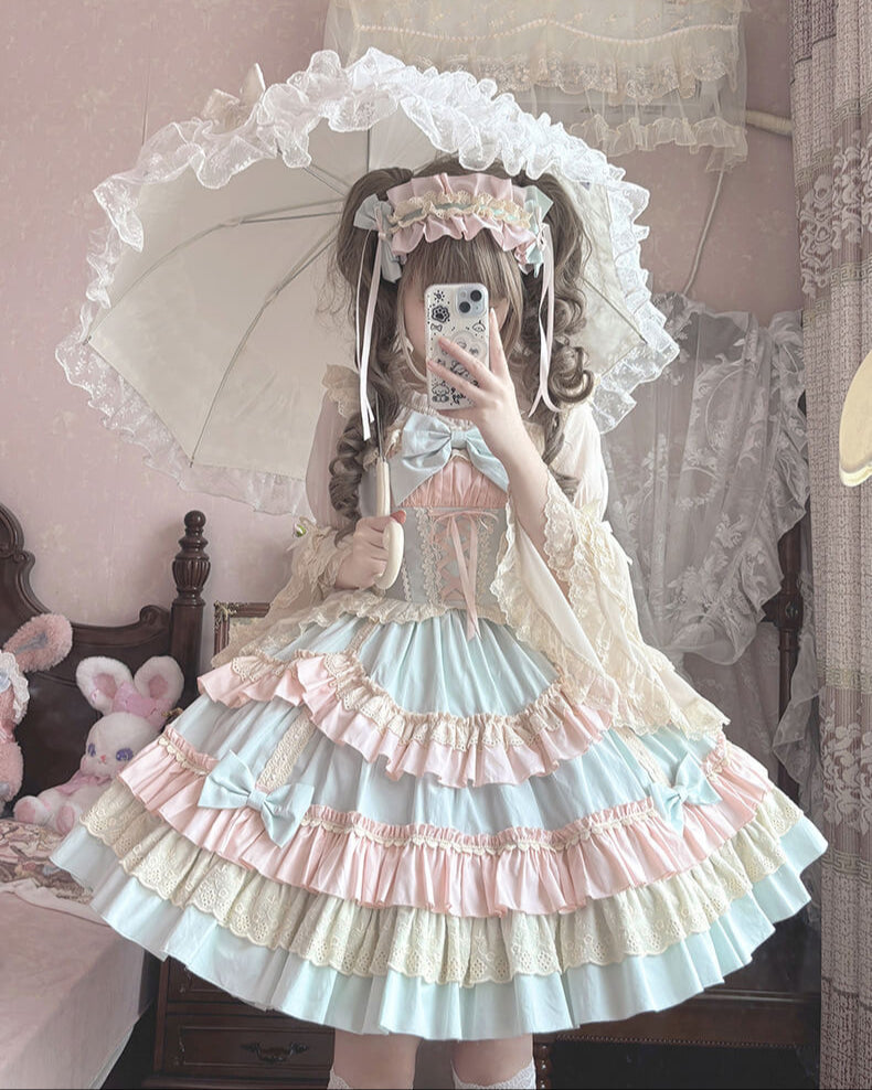 甘ロリ❤️クマちゃん柄が可愛い⭐︎ロリータジャンパースカート！お出かけや女子会に くまちゃん 可愛いスカート ロリータワンピース 可愛いロリータ