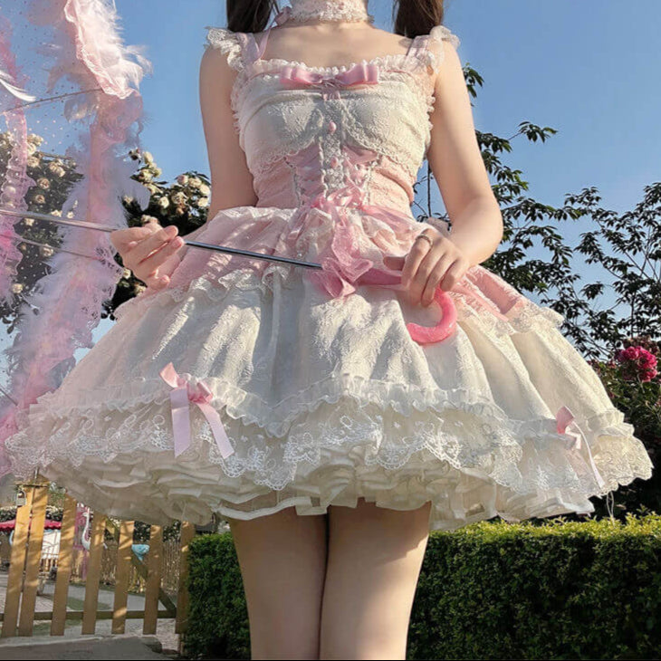 レースにとける夢色フリルジャンパースカート(全2色)