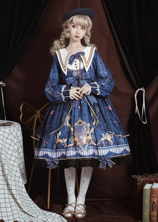 夜空を映す幻想の蝶ワンピース(全2色)