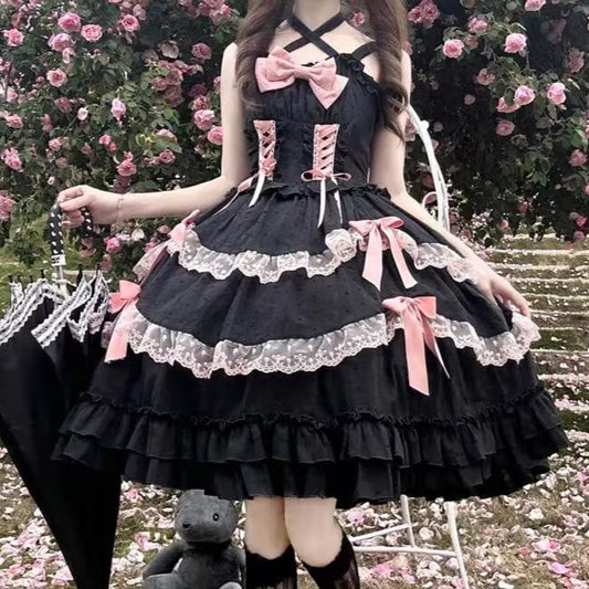 黒薔薇と苺ミルクの舞踏会ジャンパースカート（全2色）
