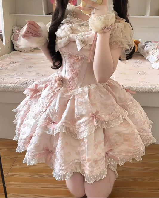 甘く儚いピンクローズの願いジャンパースカート