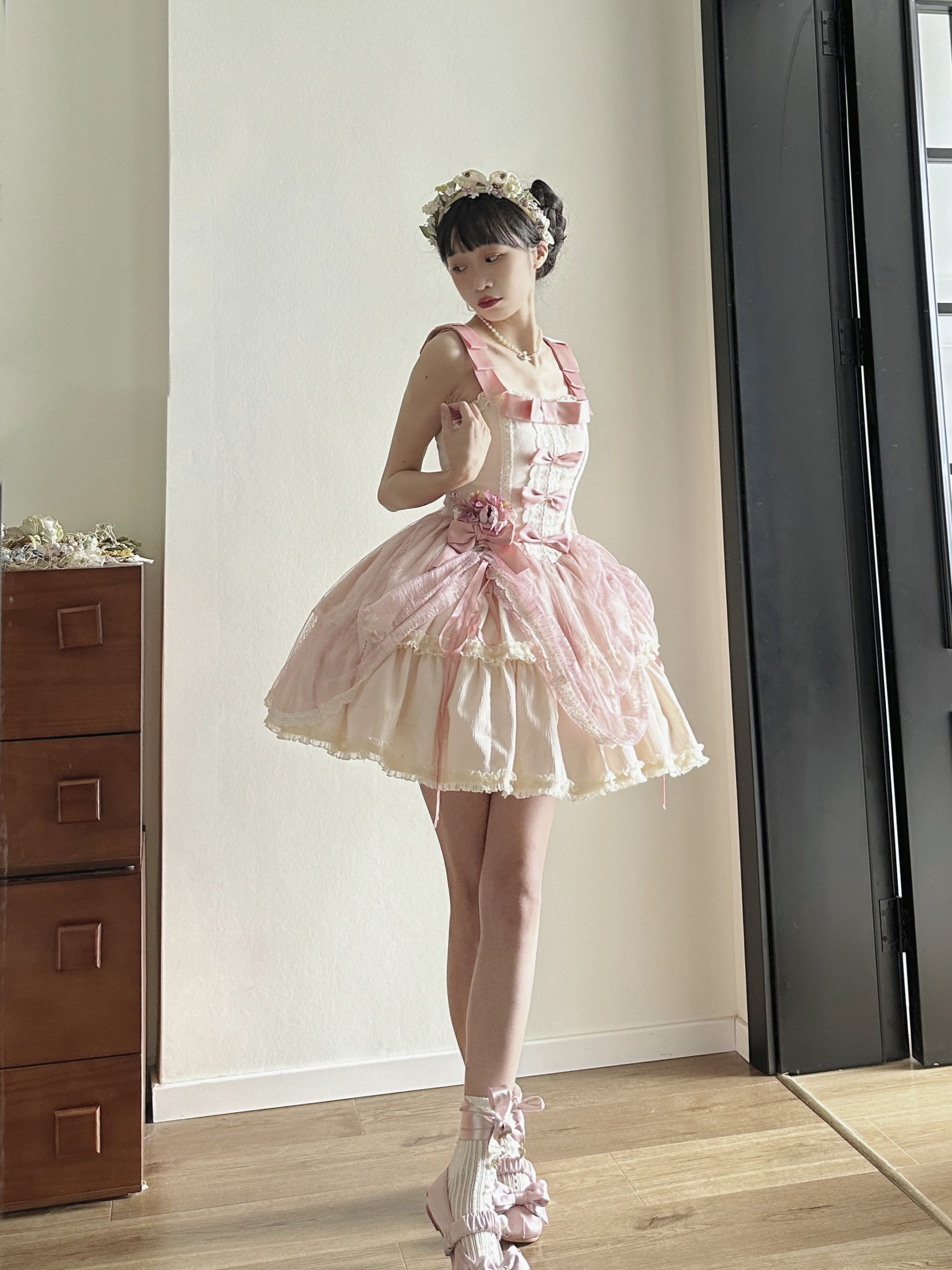 BTSSB フロリーナ・ローズ胸リボンジャンパースカート原宿かわいい