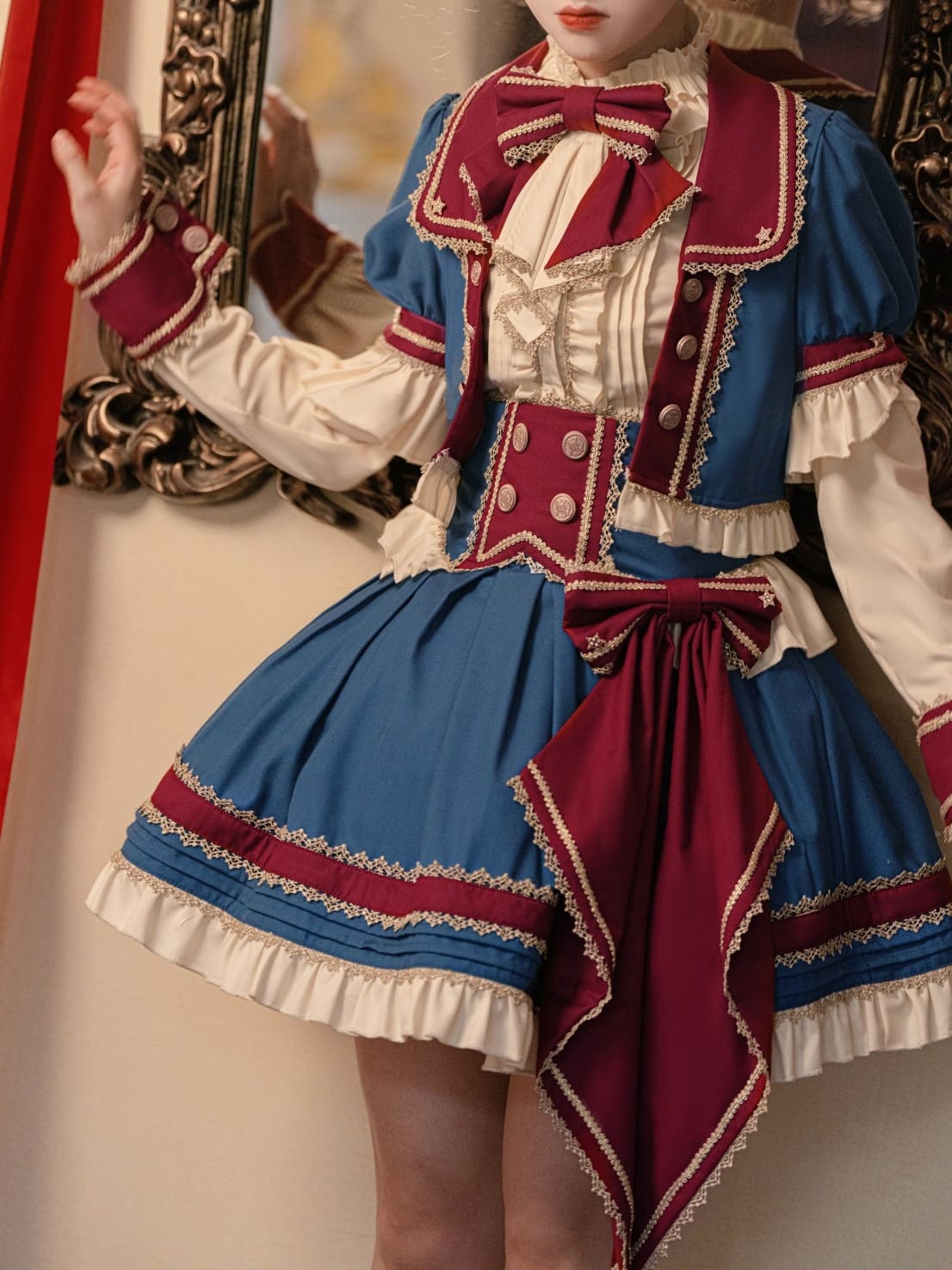 水色ロリータ服・パニエ・ヘッドドレス おおく 3点セット 水色ロリータ服・パニエ・ヘッドドレス おおく 3点セット