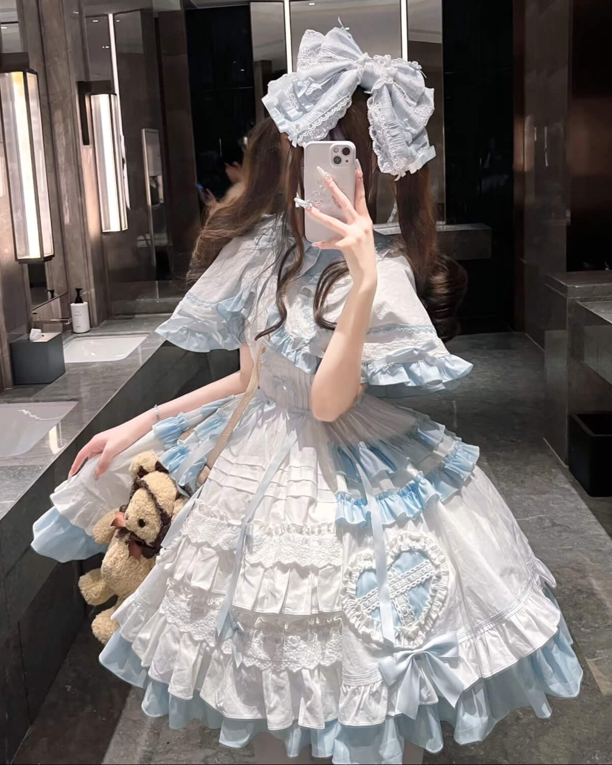 ロリータ ジャンパースカート 水色 中華ロリータ 水色花嫁風ワンピース ジャンパースカート単品