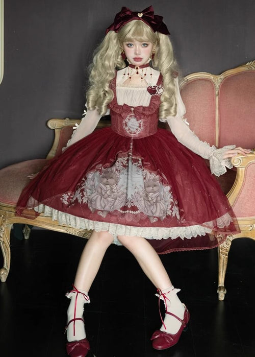 【2点セット】赤い月夜に跳ねる幻影のワンピース