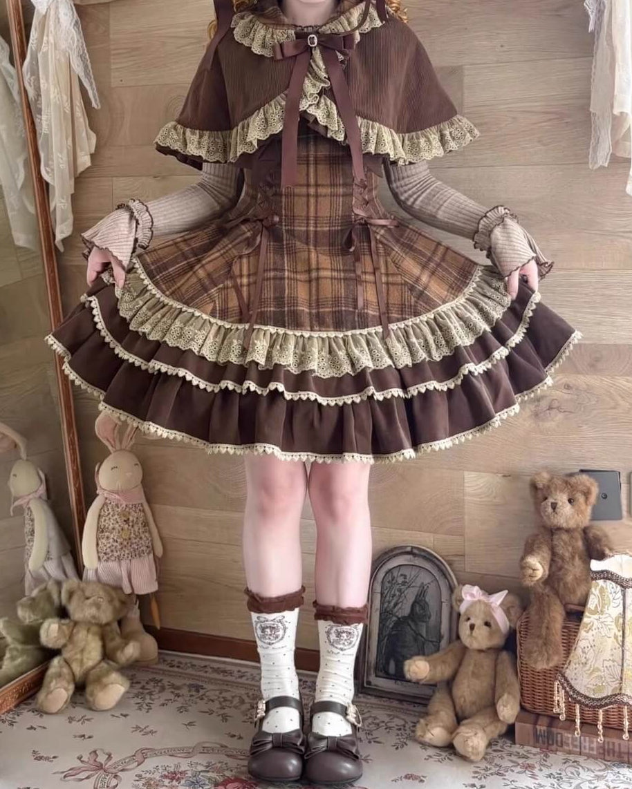 【ケープ・トップス・ジャンパースカートの3点セット】木漏れ日揺れる午後のティータイムセット