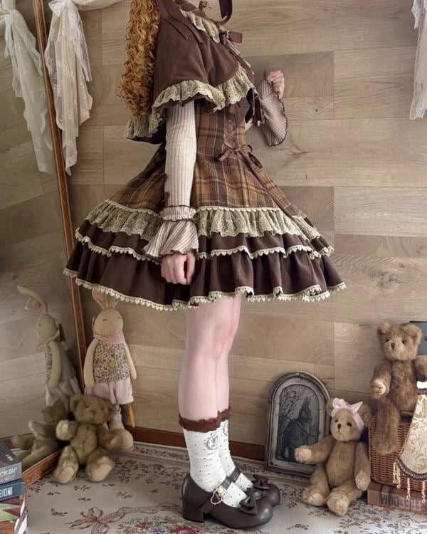 【ケープ・トップス・ジャンパースカートの3点セット】木漏れ日揺れる午後のティータイムセット