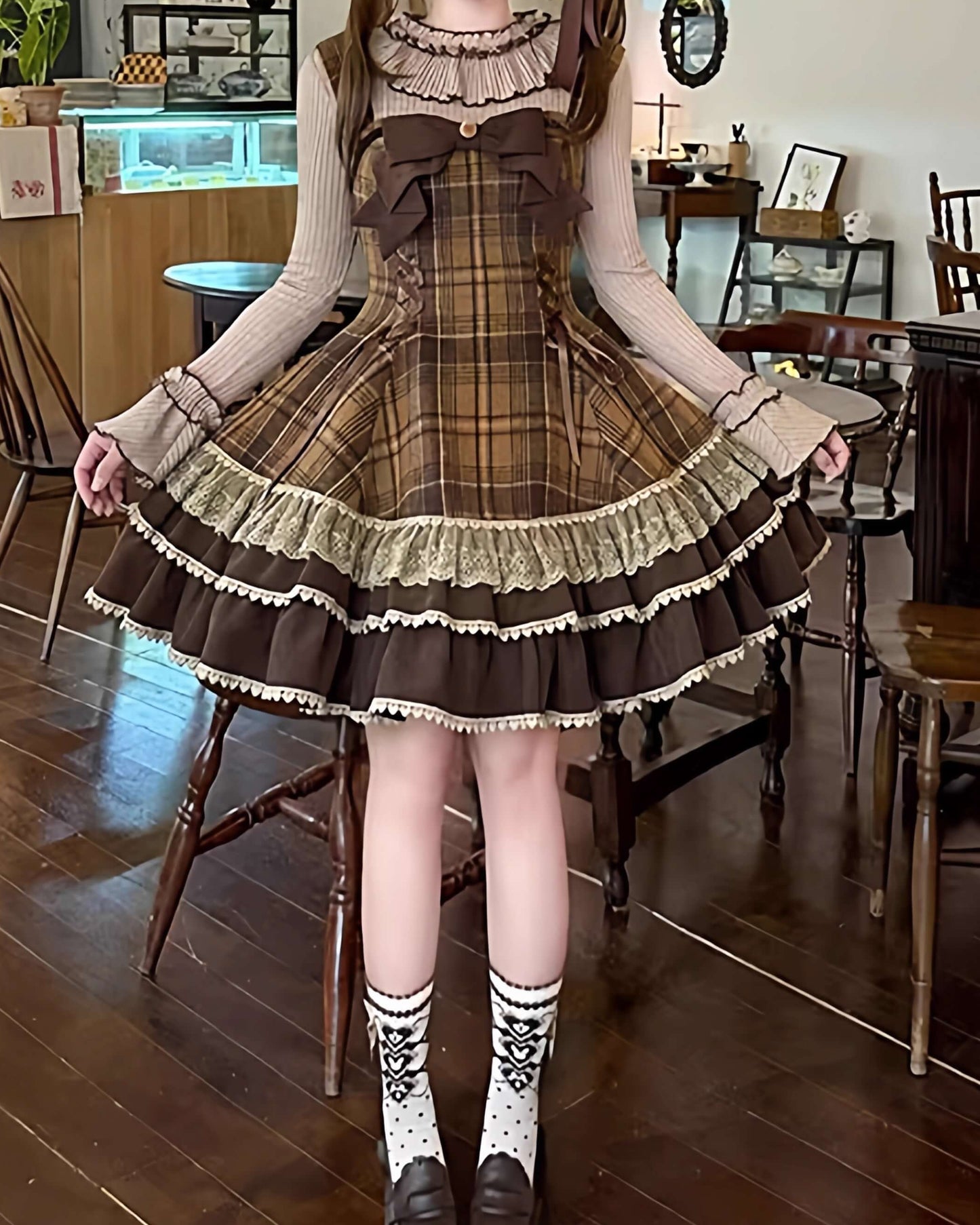 【ケープ・トップス・ジャンパースカートの3点セット】木漏れ日揺れる午後のティータイムセット