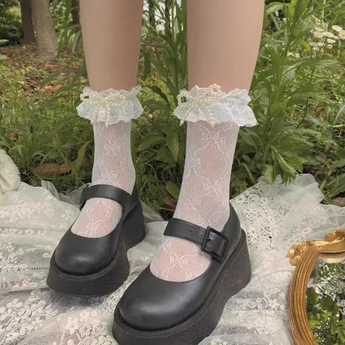 甘い夢にとけるレースの約束リボンソックス（全3色）