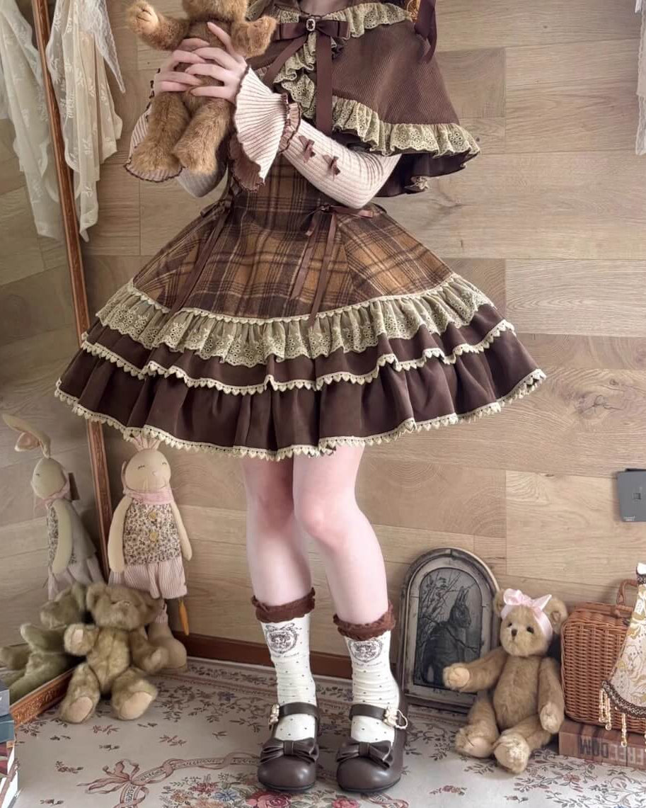 【ケープ・トップス・ジャンパースカートの3点セット】木漏れ日揺れる午後のティータイムセット