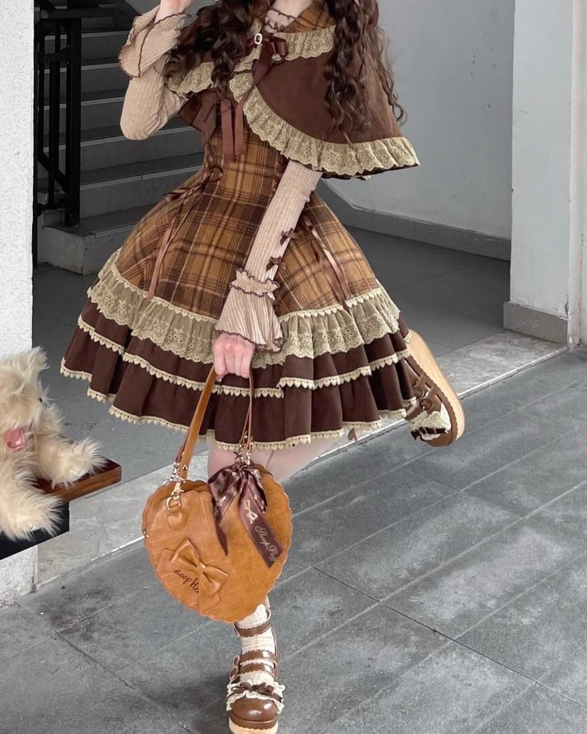 【ケープ・トップス・ジャンパースカートの3点セット】木漏れ日揺れる午後のティータイムセット