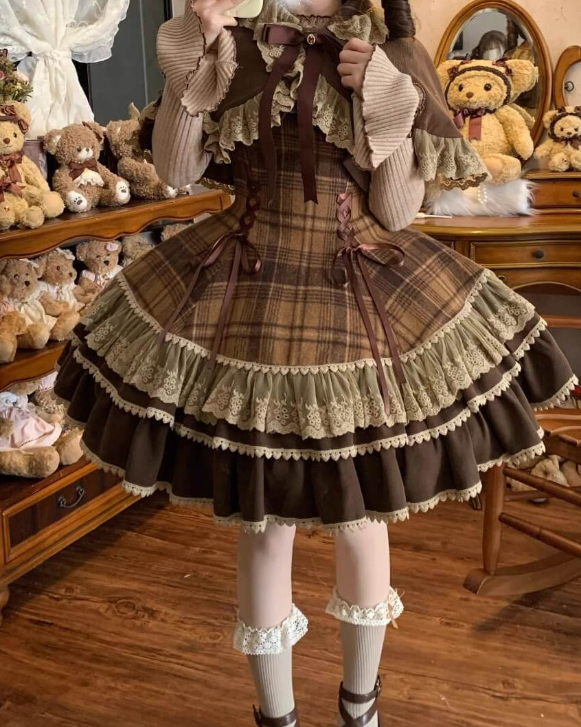 【ケープ・トップス・ジャンパースカートの3点セット】木漏れ日揺れる午後のティータイムセット