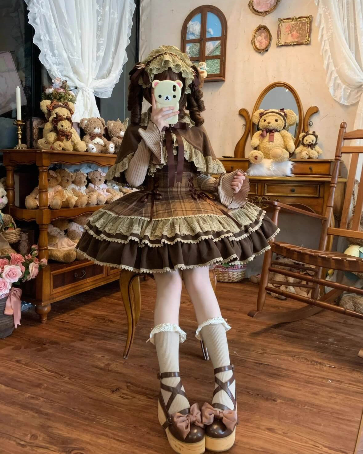 【ケープ・トップス・ジャンパースカートの3点セット】木漏れ日揺れる午後のティータイムセット