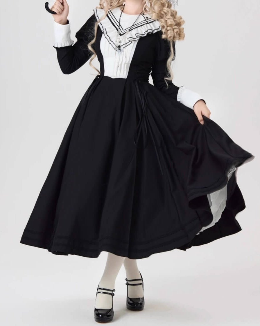 【2点セット】秘密の花園へ誘う漆黒のワンピース